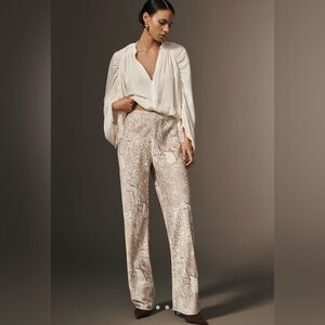 Anthropologie Cream Snake Print Trousers